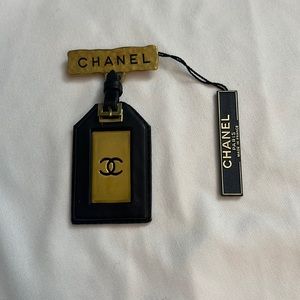 Vintage Chanel CC charm brooch pin gold and black leather
